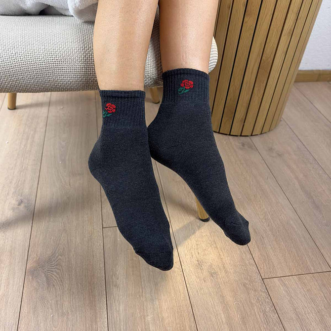 Теплые носки женские классические однотонные Цветок GM Textile Высокие 36-41 Черный Сумы - изображение 4