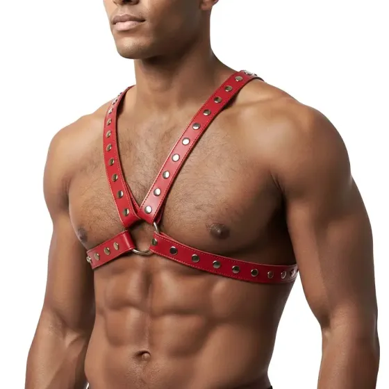 Чоловіча портупея Art of Sex - Spartacus, екошкіра, колір червоний, розмір L-2XL Львів