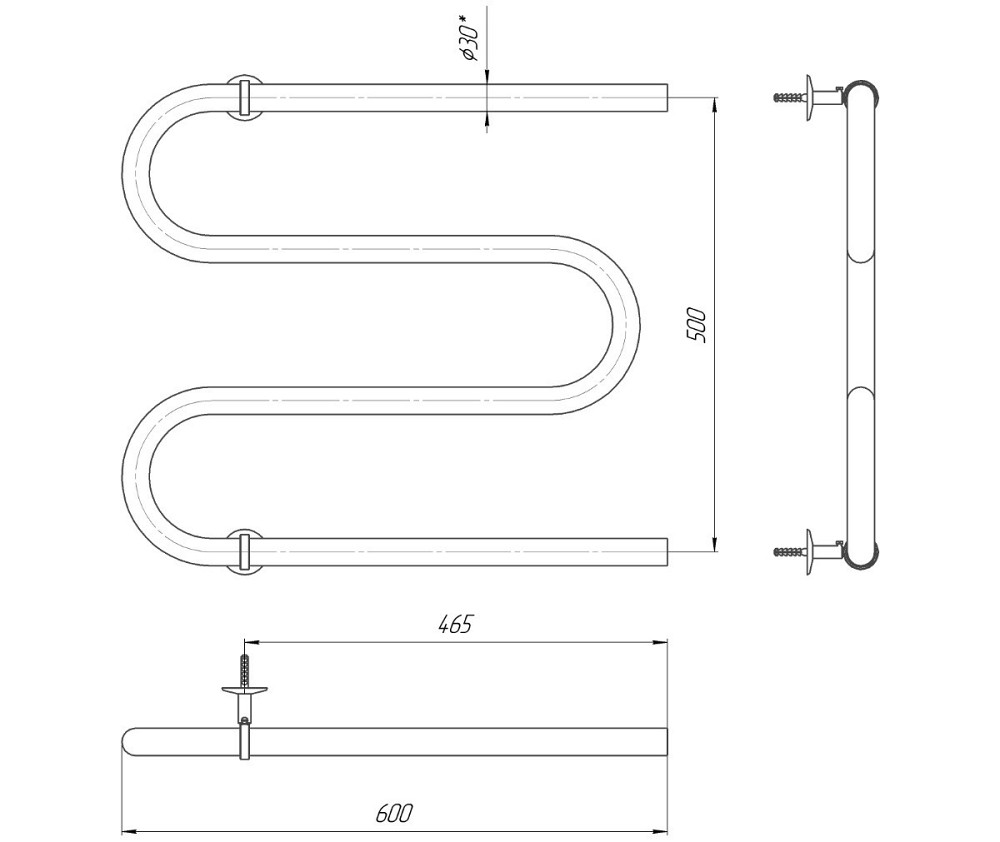 Водяна рушникосушка Mario Змійка ∅30 530x600/500 Київ - фото 4