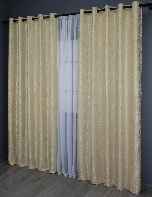 Комплект штор на люверсах VR-Textil Лен мрамор Pavliani ХО № 1270ш Бежевый 150х250 см 2 шт (37-0122) Киев - изображение 5