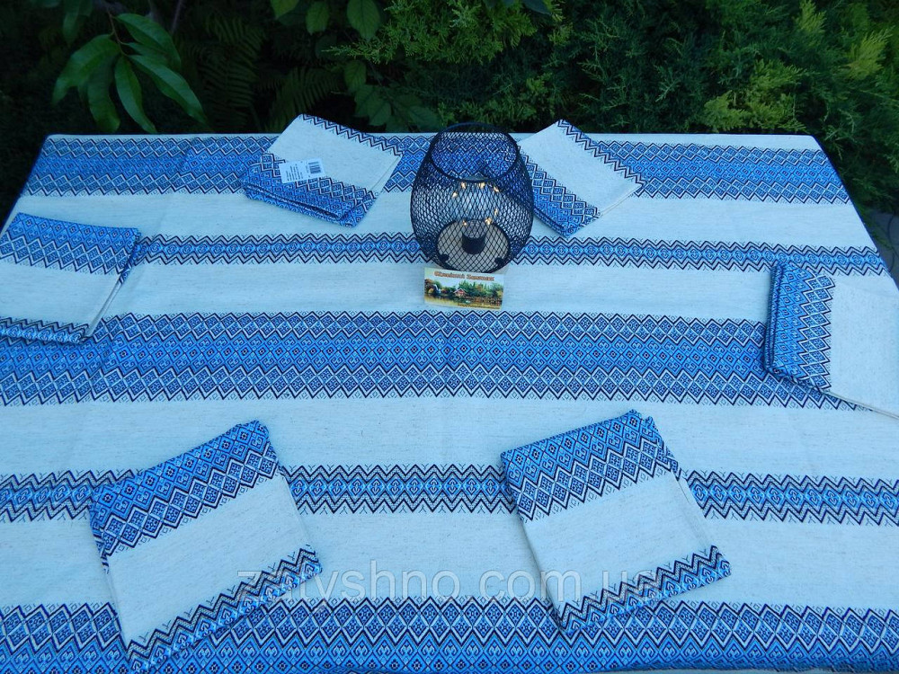 Блакитна скатертина з сетами на льону Київ - фото 4