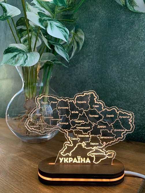 Светильник в форме украины деревянный патриотический ночник деревянная карта украины с подсветкой 18*13 см Киев - изображение 7