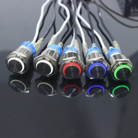 Кнопка з підсвіткою 16 мм зелений LED, 12-24В 5 pin 16K-11D, вимикач для електроланцюгів Київ