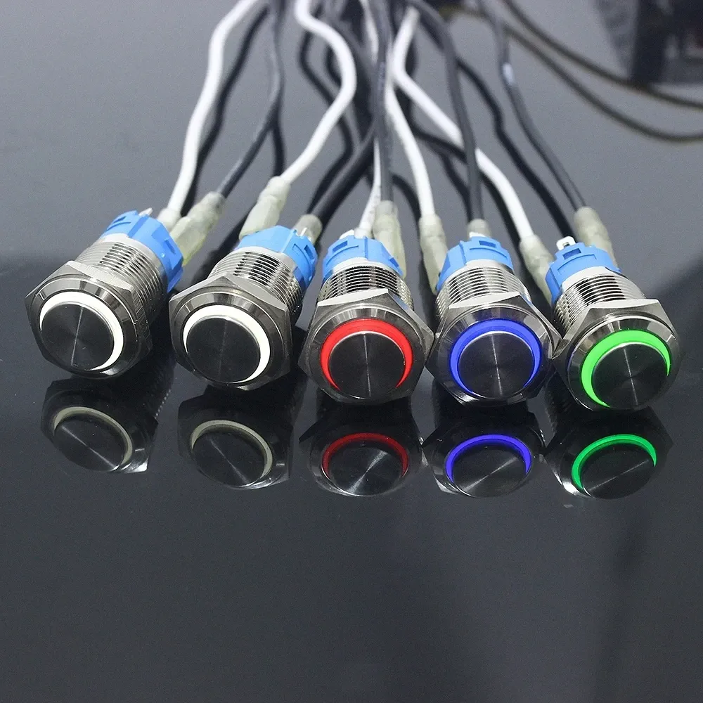 Кнопка з підсвіткою 16 мм зелений LED, 12-24В 5 pin 16K-11D, вимикач для електроланцюгів Київ - фото 5