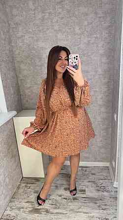 Женское стильное, романтичное, легкое платье из софта Оранжевый, 50/52 Одесса