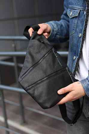 Мужская сумка из натуральной кожи, сумка через плечо SKILL Cross body (Черная) Сумы