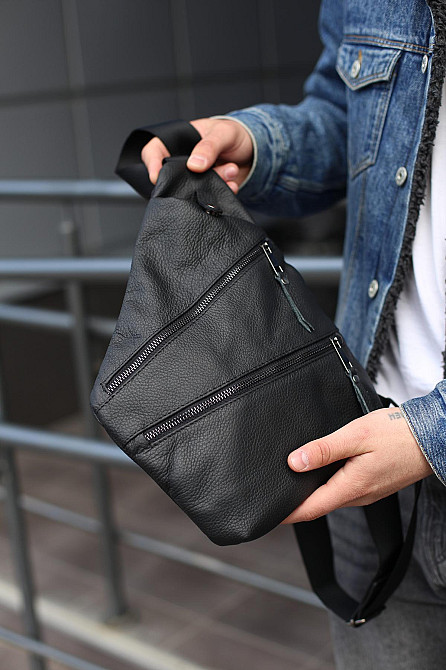 Мужская сумка из натуральной кожи, сумка через плечо SKILL Cross body (Черная) Сумы - изображение 5