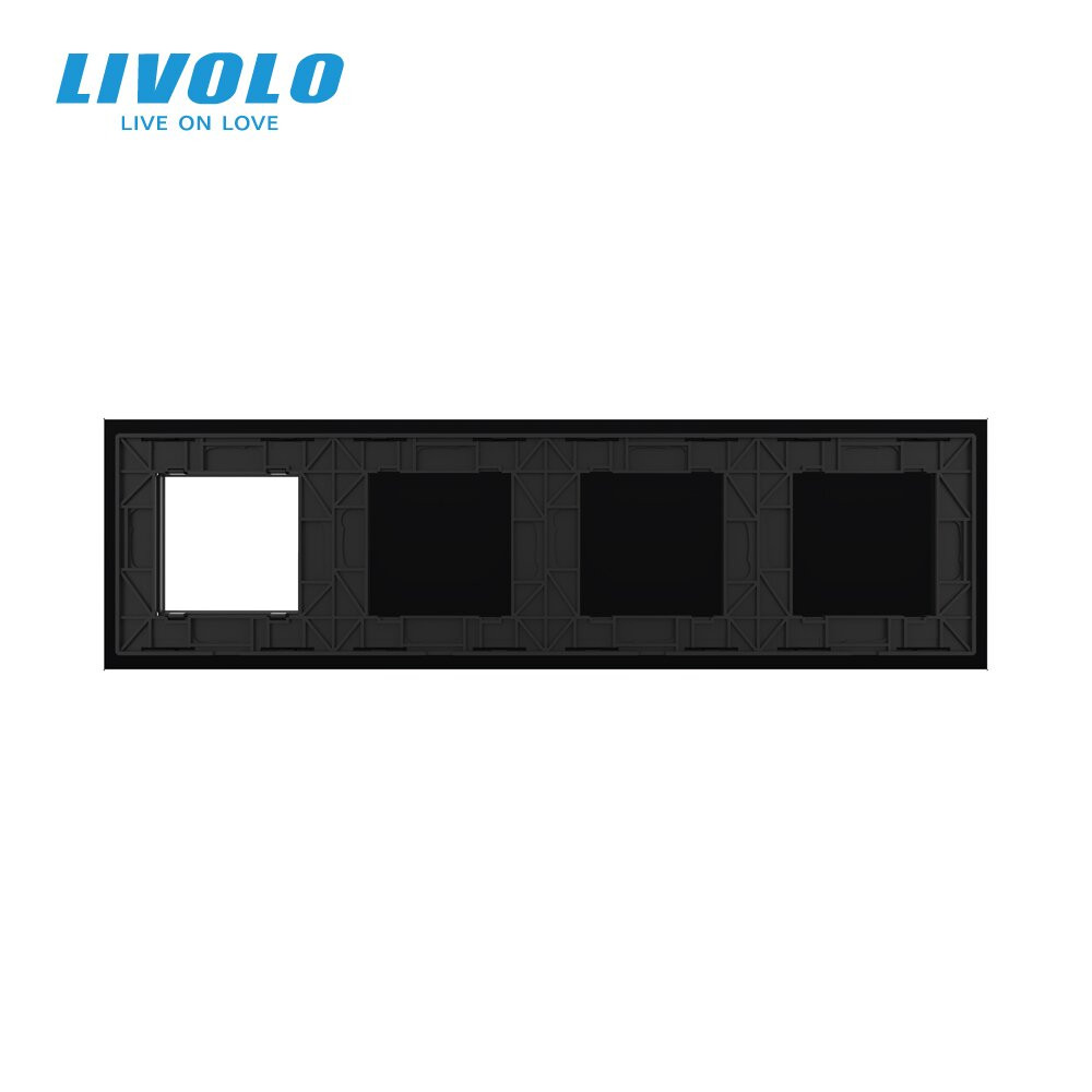 Рамка 4-постова порожня Х сенсорів 1 розетка (Х-Х-Х-0) LIVOLO, загартоване скло, чорна, 294×80 мм (VL-P700/00/00/E-8B) Коломыя - изображение 3