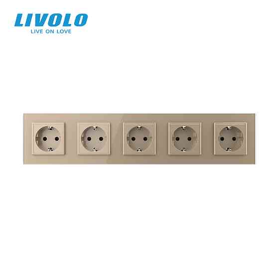LIVOLO П’ятимісна електрична розетка з заземленням LIVOLO, золота, скляна рамка, шторки, 250В 1 Коломыя