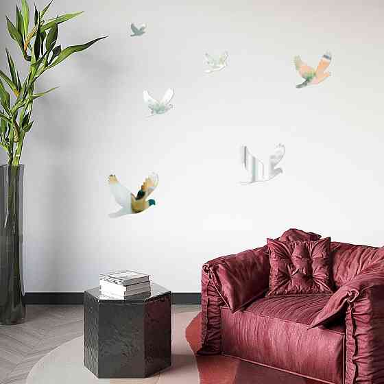 Зеркальный декор акриловый самоклеющийся Птицы серебро, 6шт (D) SW-00002520 Днепр