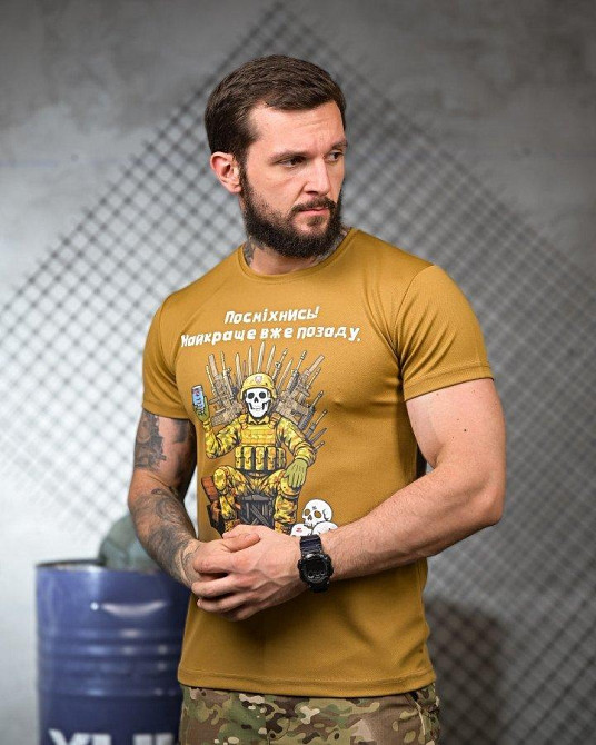 Тактическая потоотводящая футболка Посміхнись coyot ПП4683 Одесса - изображение 2