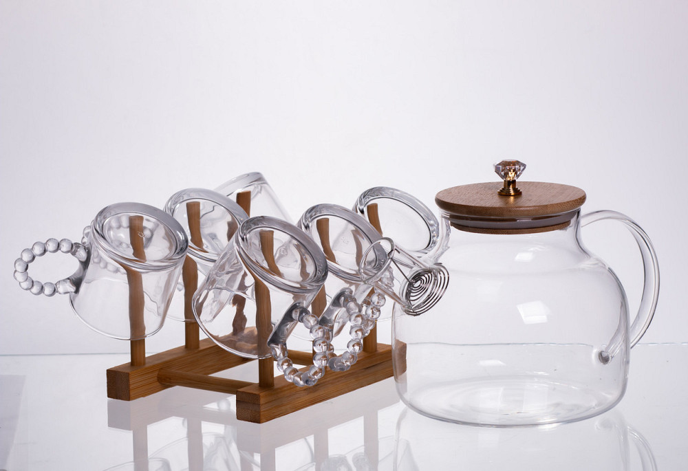 Yiwu Чайний сервіз із товстого скла 8 предметів з бамбуковою підставкою для чашок 64486-23 Коломыя - изображение 1