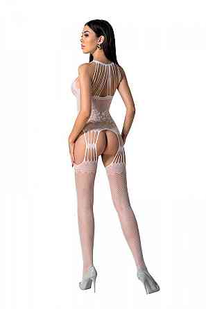 Бодістокінг з безліччю бретелей Passion BS095 One Size, white, імітація пояса та панчіх, з доступом Sex Aura Київ