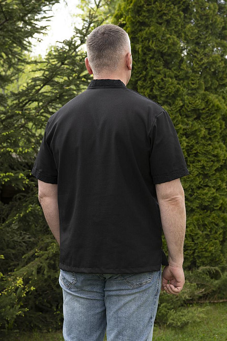 Вишиванка, чоловіча, з тризубцем, чорна, коротка рукав,лен, топ Київ - фото 2