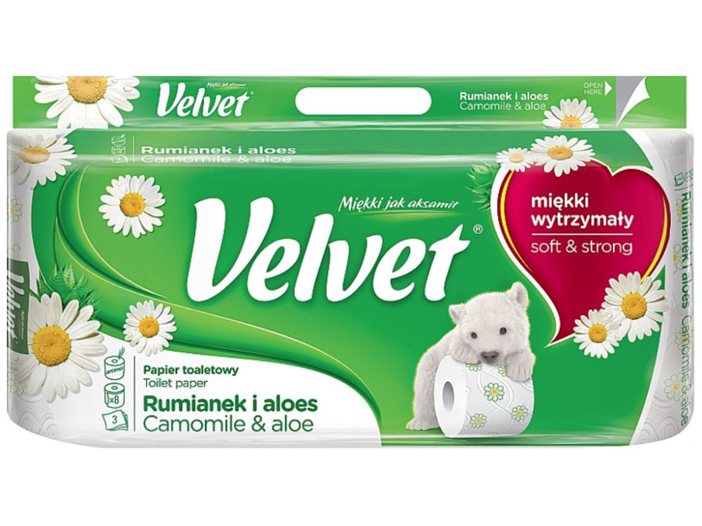 Velvet туалетний папір Camomile&Aloe 8 рулонів 3 шари 150 відривів Гостомель - фото 1