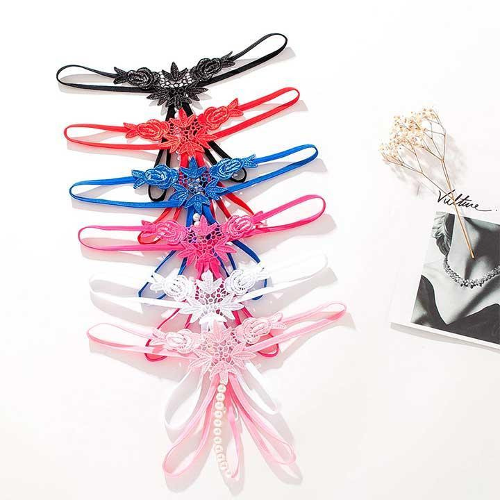 Стрінги з намистинками та квітами - Фуксія - S/M - Еротична білизна Вінниця - фото 2