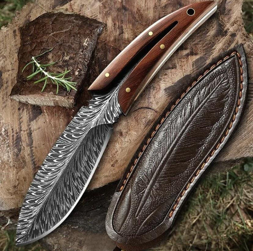 Походний ніж, ніж для полювання, рибацький ніж, ніж для кемпінга та природи, 20см, нержавіюча сталь, коричневий Київ - фото 4