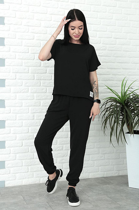 Літній костюм зі штанами на резинці "My day" оптом | Норма і батал Чорний, 46-48 Київ - фото 2
