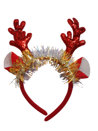 Новогодний блестящий обруч Рожки с ушками на голову one size красный Киев