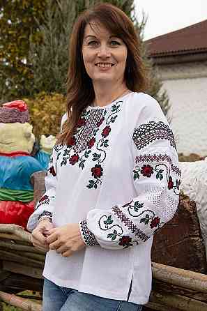 Вышиванка женская льняная, белая топ 56/58 Киев