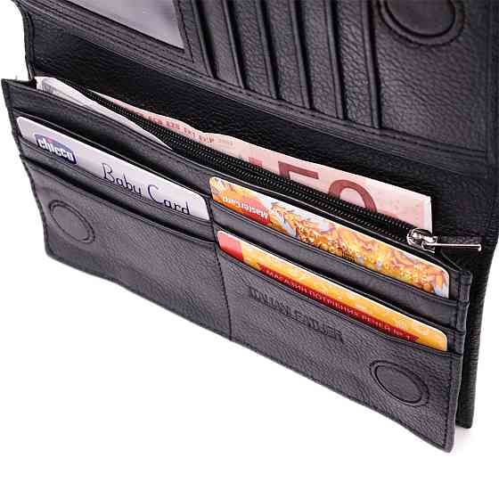 Женский вертикальный кошелек на магнитах из натуральной кожи Черный (ST Leather) Киев