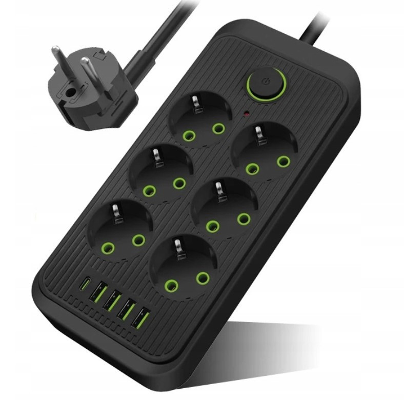 Подовжувач мережевий UA Power F06U, 4USB, Type-C, 6 розеток, 6 м, чорний Винница - изображение 2