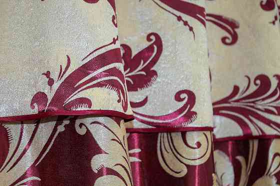 Кухонный комплект VR-Textil № 097к шторка с ламбрекеном бордовый с золотистым 270х170 см (50-918) Киев