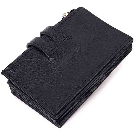 Практичний картхолдер із натуральної зернистої шкіри KARYA 21332 Чорний Київ