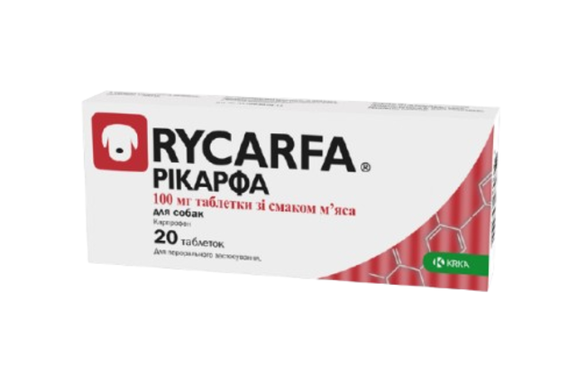 Таблетки KRKA Рикарфа противовоспалительные для собак, со вкусом мяса, 100 мг, 20 табл Киев - изображение 1
