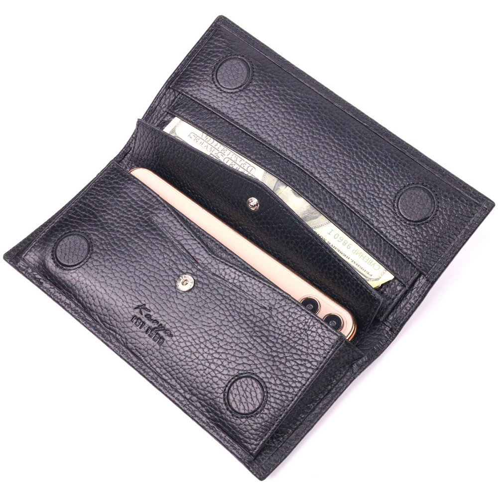 Вертикальний чоловічий гаманець із натуральної зернистої шкіри KARYA 21436 Чорний Київ - фото 7