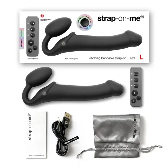 Безремінний страпон з вібрацією Strap-On-Me Vibrating Black L, діаметр 3,7см, пульт ДК, регульований Львів