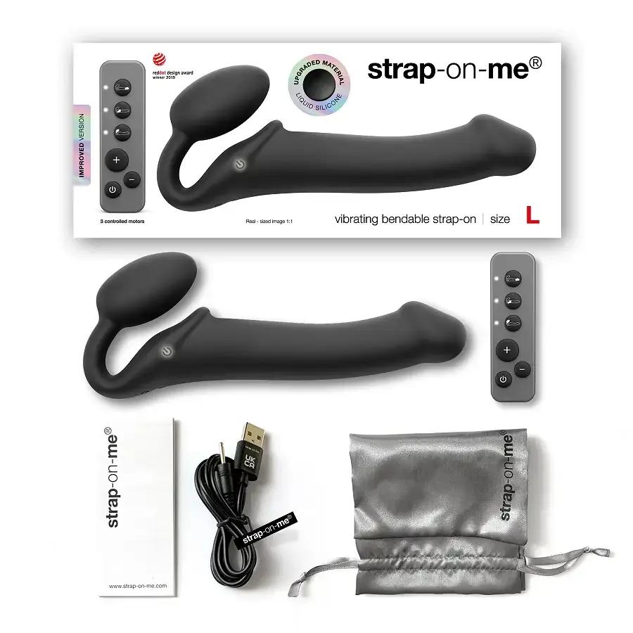 Безремінний страпон з вібрацією Strap-On-Me Vibrating Black L, діаметр 3,7см, пульт ДК, регульований Львов - изображение 5
