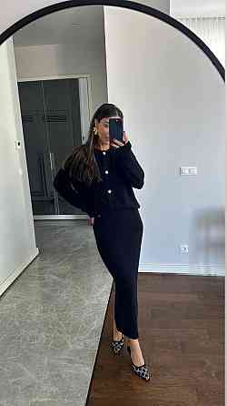 Женский теплый элегантный костюм двойка: кофта + юбка миди плотная двойная ангора Черный, 46/48 Одесса