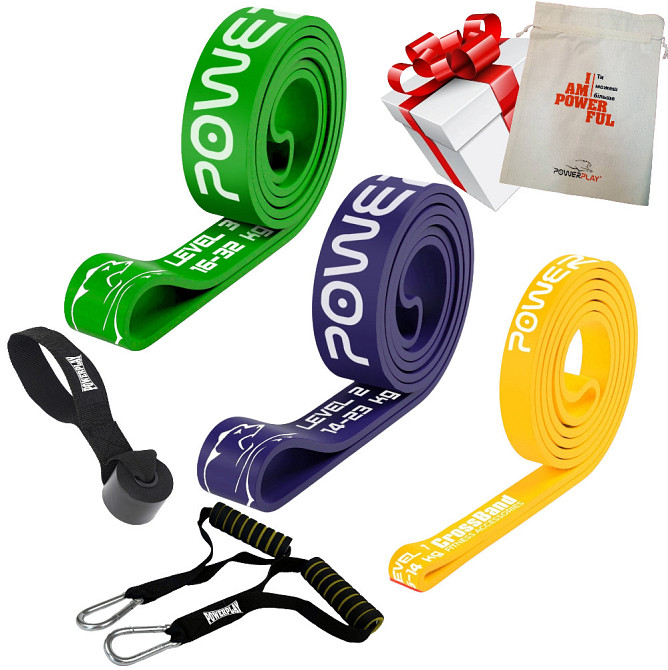 Эспандер петля (резиненные петли) PowerPlay PP_0021 набор 3шт. сопротивление 5-32кг. (суммарно 69кг.) + ручки и якорь Киев - изображение 1