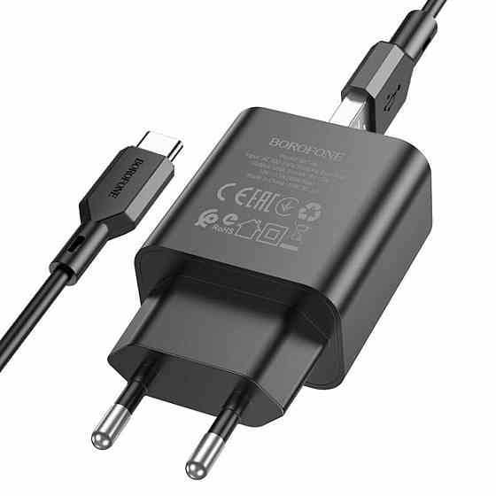 Мережевий зарядний пристрій BOROFONE BA72A Spring single port QC3.0 charger set, колір чорний BA72ACB Одеса