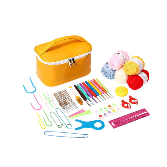 Набір для в'язання гачком із пряжею та аксесуарами в косметичці, жовтий колір Кам'янець-Подільський