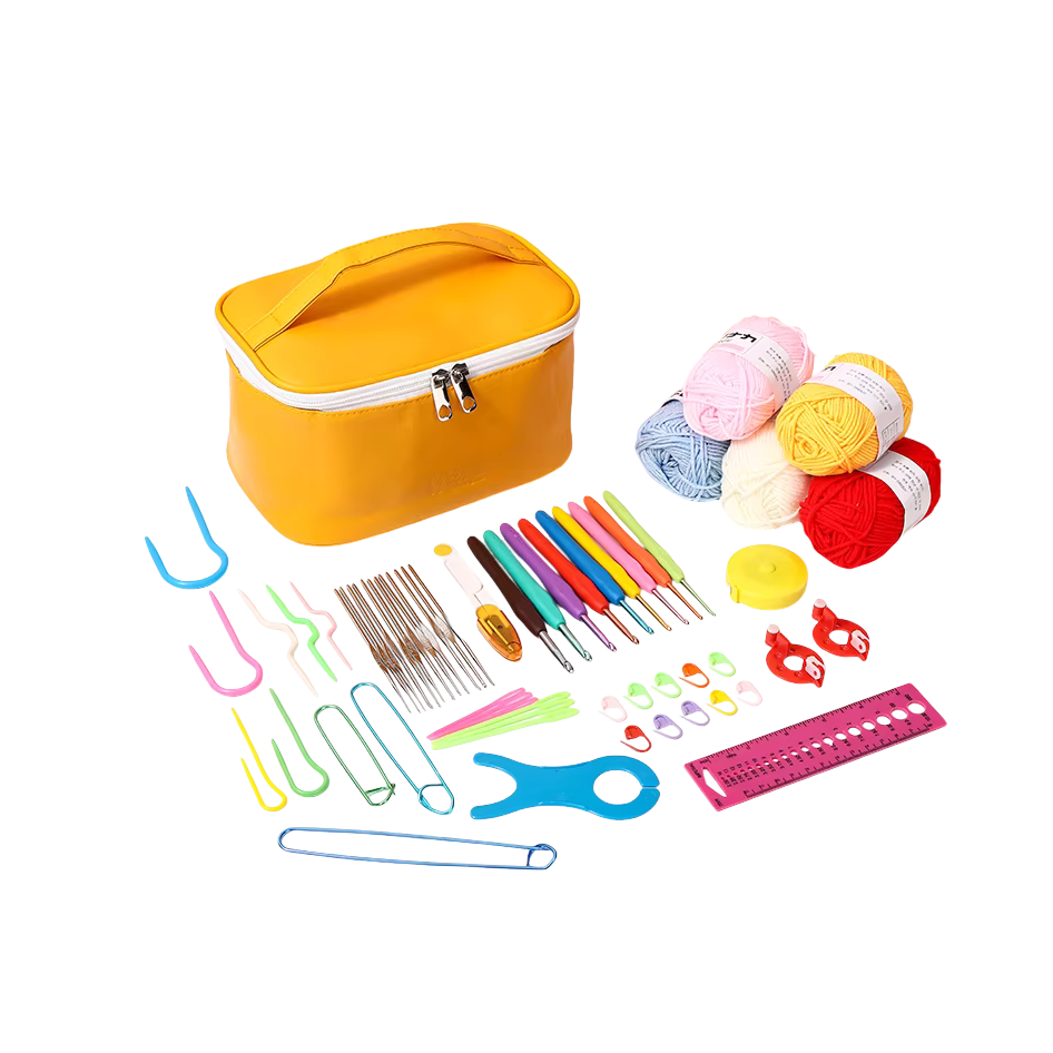 Набор для вязания крючком с пряжей и аксессуарами в косметичке, жёлтый цвет Каменец-Подольский - изображение 1