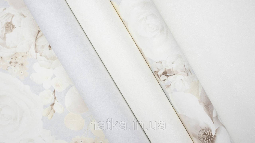 Обои виниловые на флизелине горячего тиснения Sintra Atmosphere цветы розы белые беж серые голубые 512203 Киев - изображение 8