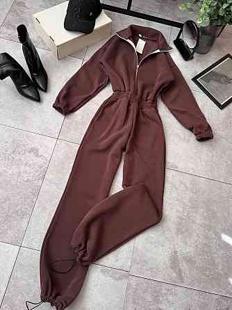 Жіночий теплий стильний комбінезон Тринитка на флісі Шоколад, 48/52 Одеса