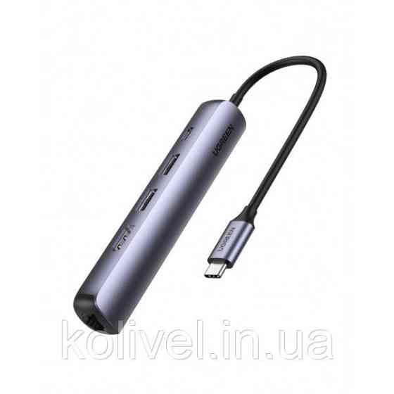 Док-станція USB3.0 Type-C --> HDMI 4K@30Hz/USB 3.0x2/RJ45/PD Ugreen CM418 Сіра (10919) Киев