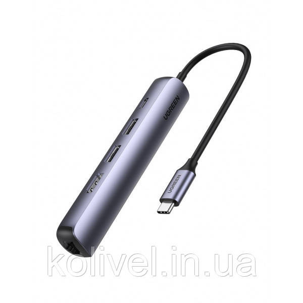 Док-станція USB3.0 Type-C --> HDMI 4K@30Hz/USB 3.0x2/RJ45/PD Ugreen CM418 Сіра (10919) Київ - фото 1