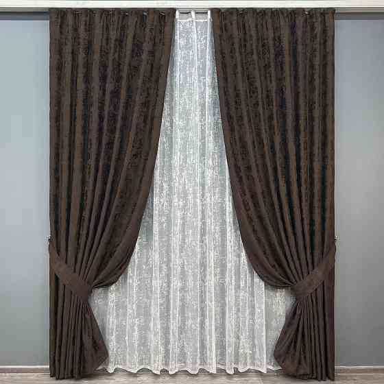 Комплект штор VR-Textil Жакард Мармур 150х270 2шт і Тюль 500х270 1122ш-1400т Венге з білим 71-191/4 Київ