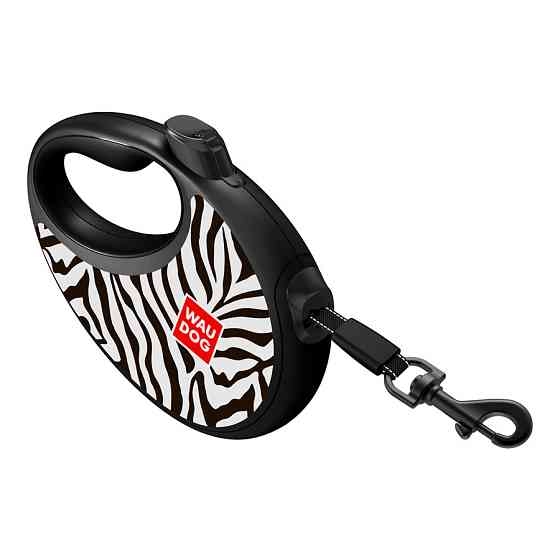 Повідець-рулетка для собак WAUDOG R-leash з контейнером для пакетів, малюнок "Зебра", світловідбивна стрічка, S, до 12 кг, 3 м Київ