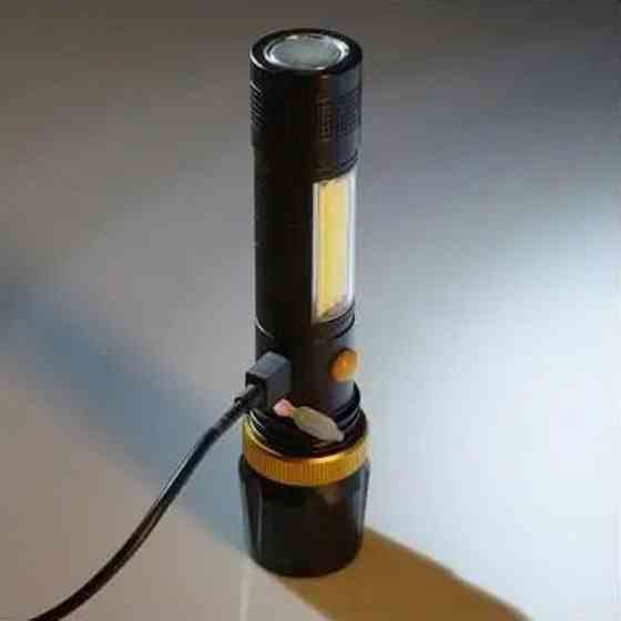 Фонарик с аккумулятором ручной 10Вт, черный Днепр