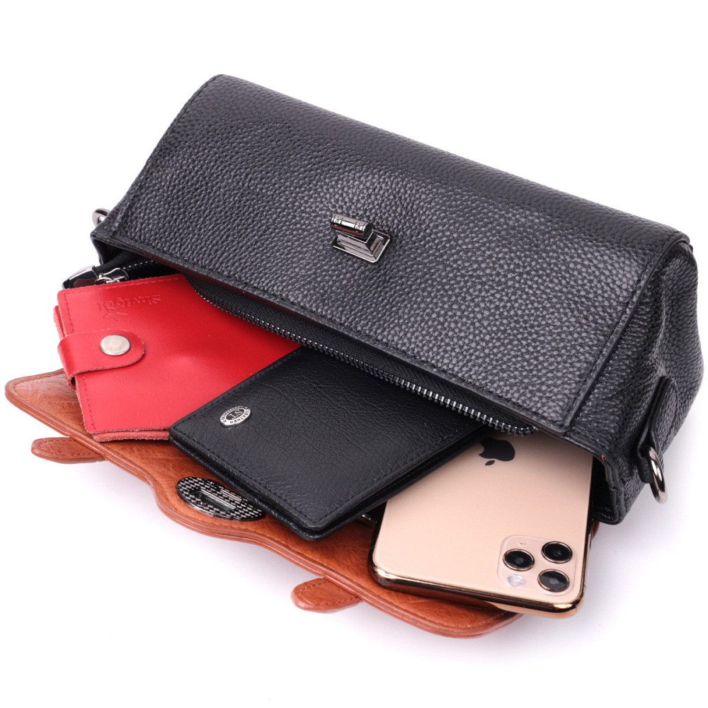 Жіноча сумка у вінтажному стилі з натуральної шкіри Vintage 22349 Чорна Київ - фото 8