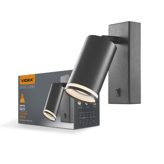 LED Світильник настінний під лампу GU10 з кнопкою чорний VL-SPF05E-B Videx Житомир - изображение 1