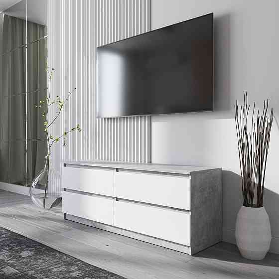 Тумба под телевизор VAYS R-6 Белый фасад, 4 ящика без ручек, ЛДСП, 140×40×53 см Львов