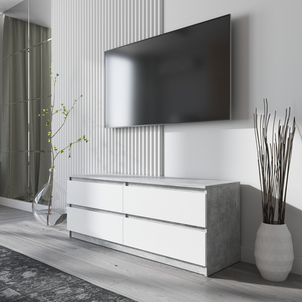 Тумба под телевизор VAYS R-6 Белый фасад, 4 ящика без ручек, ЛДСП, 140×40×53 см Львов - изображение 1