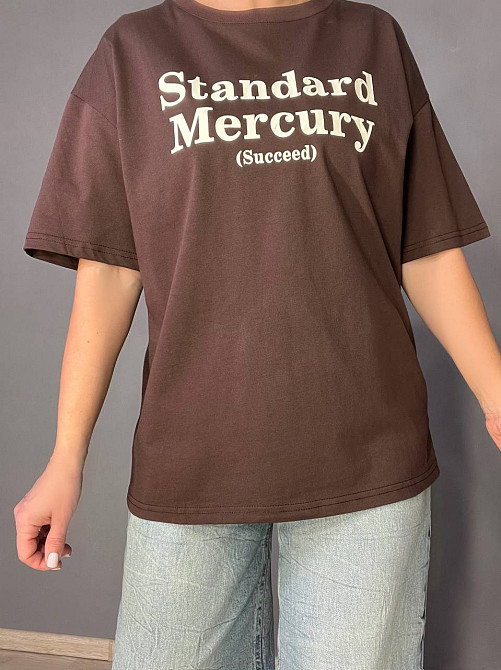 Футболка жіноча A-N 25007 оверсайз подовжена з написом принтом попереду one size, шоколад, one size Київ - фото 9