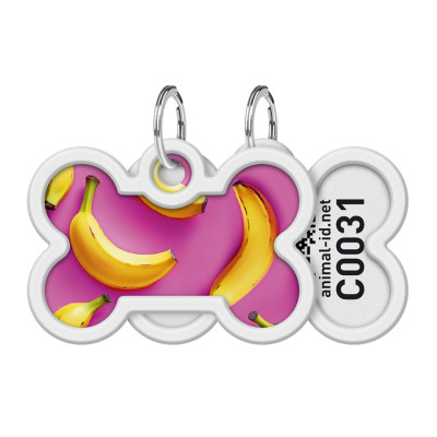 Адресник для животных WAUDOG Smart ID с QR паспортом "Бананы на розовом", кость 40х28 мм (231-4055) Винница - изображение 1